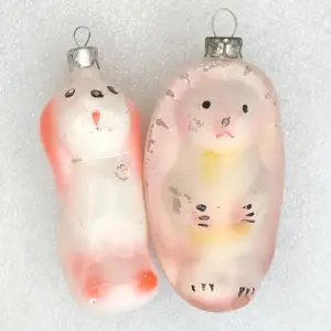 Set of 2 Antique Vintage Glass Christmas Ornaments Animals