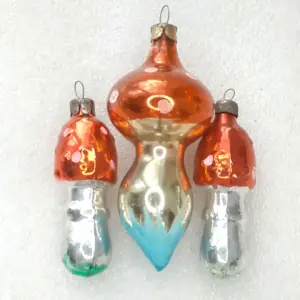 Set of 3 Antique Vintage Glass Christmas Ornaments Mushrooms