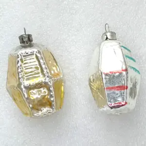 Set of 2 Antique Vintage Glass Christmas Ornaments Lanterns