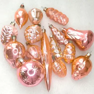 Set of 15 Antique Vintage USSR Glass Christmas Ornaments Red