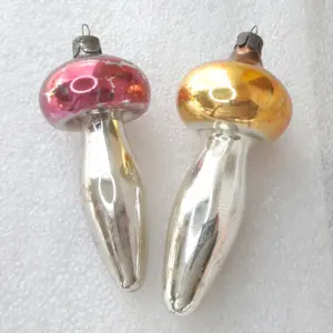 Set of 2 Antique Vintage Glass Christmas Ornaments Mushrooms