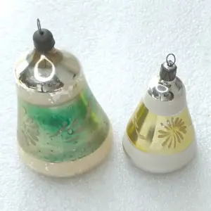 Set of 2 Antique Vintage Glass Christmas Ornaments Old Bells