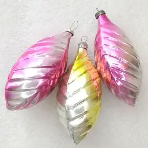 Set of 3 Antique Vintage Glass Christmas Ornaments Leaves