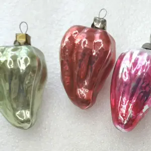 Set of 3 Antique Vintage Glass Christmas Ornaments Paprika