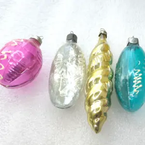 Set of 4 Old Antique Vintage Glass Christmas USSR Ornaments