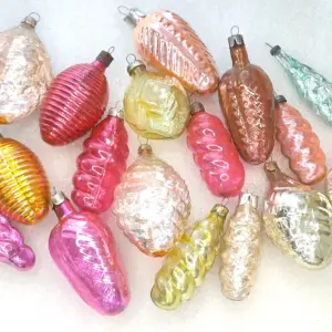 Set of 17 Antique Vintage USSR Glass Christmas Ornaments