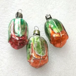 Set of 3 Antique Vintage Glass Christmas Ornament Flowers