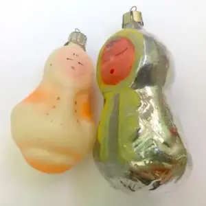 Set of 2 Vintage USSR Glass Christmas Ornament Eskimo Girl