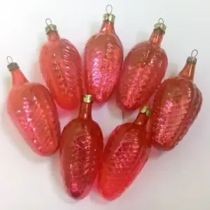 Set of 7 Vintage USSR Glass Christmas Tree Ornament Tree Cones