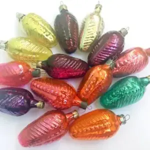 Set 14 Vintage USSR Glass Christmas Tree Ornament Cones