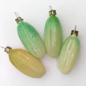 Set of 4 Vintage Glass Ukrainian Christmas Ornaments Pickles