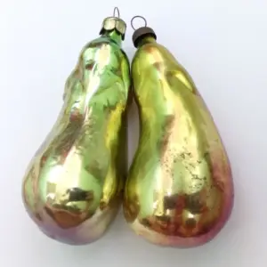 Set of 2 Vintage Glass Ukrainian Christmas Ornament Eggplants