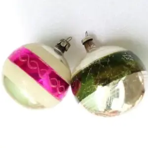 Set of 2 Antique Vintage Glass USSR Christmas Ornaments Old Balls