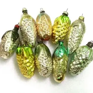 Set of 9 Antique Vintage Glass USSR Christmas Ornaments Old Pinecones