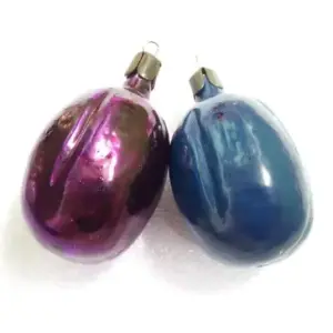 Set of 2 Antique Vintage Glass USSR Christmas Ornaments Old Plums