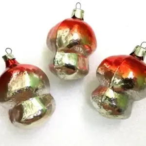 Set of 3 Antique Vintage Glass USSR Christmas Ornaments Old Mushrooms