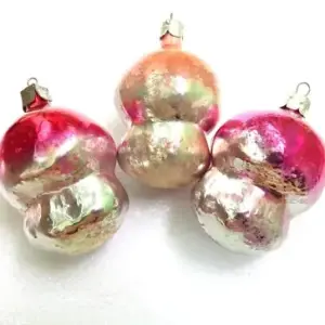Set of 3 Antique Vintage Glass USSR Christmas Ornaments Old Mushrooms