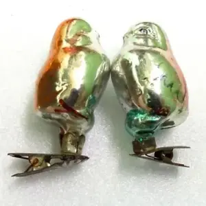 Set of 2 Vintage Glass Russian Christmas Ornaments Chickens