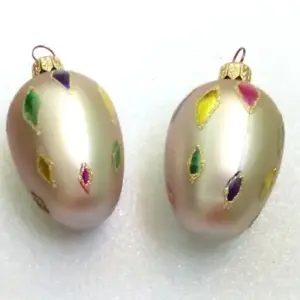 Set of 2 Glass Ukrainian Christmas Ornaments Eggs