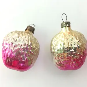Set of 2 Vintage Glass Ukrainian Christmas Ornament Strawberry