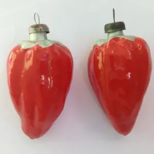Set of 2 Vintage Glass Ukrainian Christmas Ornament Peppers