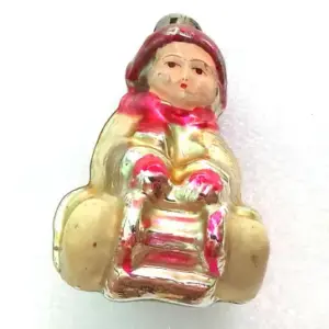 Old Antique Vintage USSR Glass Christmas Ornament Decor Kid on Sledge