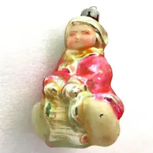 Old Antique Vintage USSR Glass Christmas Ornament Decor Kid on Sledge