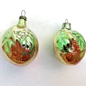 Set of 2 Vintage Glass Ukrainian Christmas Ornaments Plums