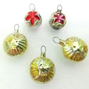 Set of 5 Vintage Glass Christmas Ornaments USSR Stars for Small Tree