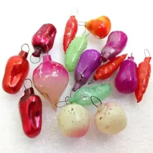 Set of 15 Small Vintage Glass Ukrainian Christmas Ornaments Fruits & Vegetables