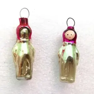 Set of 2 Vintage Glass Ukrainian Christmas Ornaments Astronauts for Small Tree