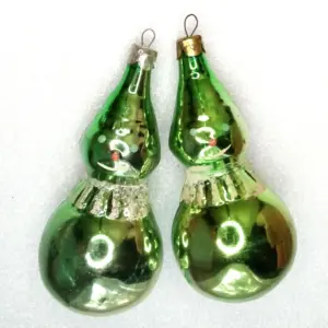 Set of 2 Vintage Ukrainian Glass Christmas Tree Ornaments Snowmen