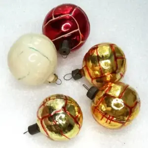 Set of 5 Vintage USSR Glass Christmas Ornaments Balls