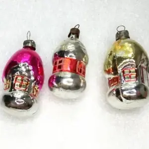 Set of 3 Vintage USSR Glass Christmas Ornaments Houses