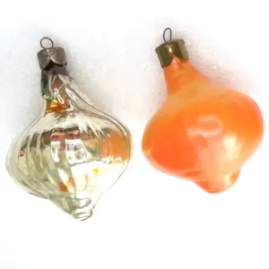Set of 2 Vintage Ukrainian Glass Christmas Tree Ornaments Onions