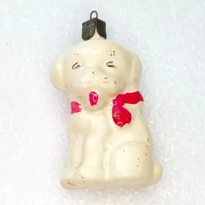Vintage Ukrainian Glass Christmas Tree Ornament Puppy