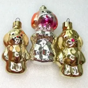 Set of 3 Vintage USSR Glass Christmas Ornaments Dogs