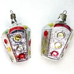 Set of 2 Vintage USSR Glass Christmas Ornament Traffic-Lights