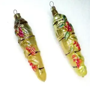 Set of 2 Vintage USSR Glass Christmas Ornaments Vines