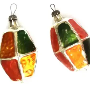 Set of 2 Vintage USSR Glass Christmas Ornaments
