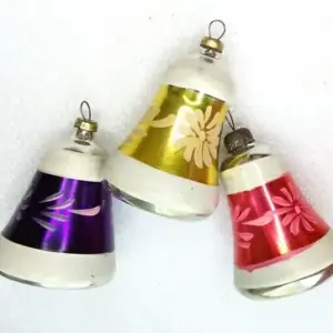 Set of 3 Vintage USSR Glass Christmas Ornaments Bells