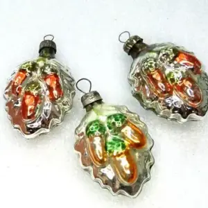 Set of 3 Vintage USSR Glass Christmas Ornaments Acorns