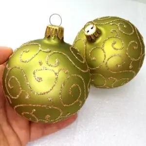 Set of 2 Ukrainian Glass Christmas Ornament Big Balls