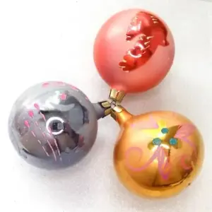Set of 3 USSR Glass Christmas Ornaments Balls