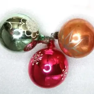 Set of 3 USSR Glass Christmas Ornaments Balls