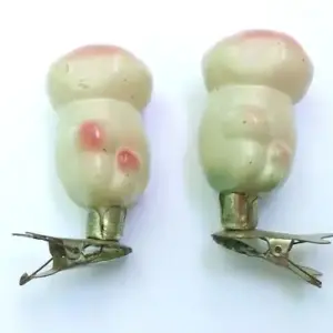 Set of 2 Vintage USSR Glass Christmas Ornaments Mushrooms