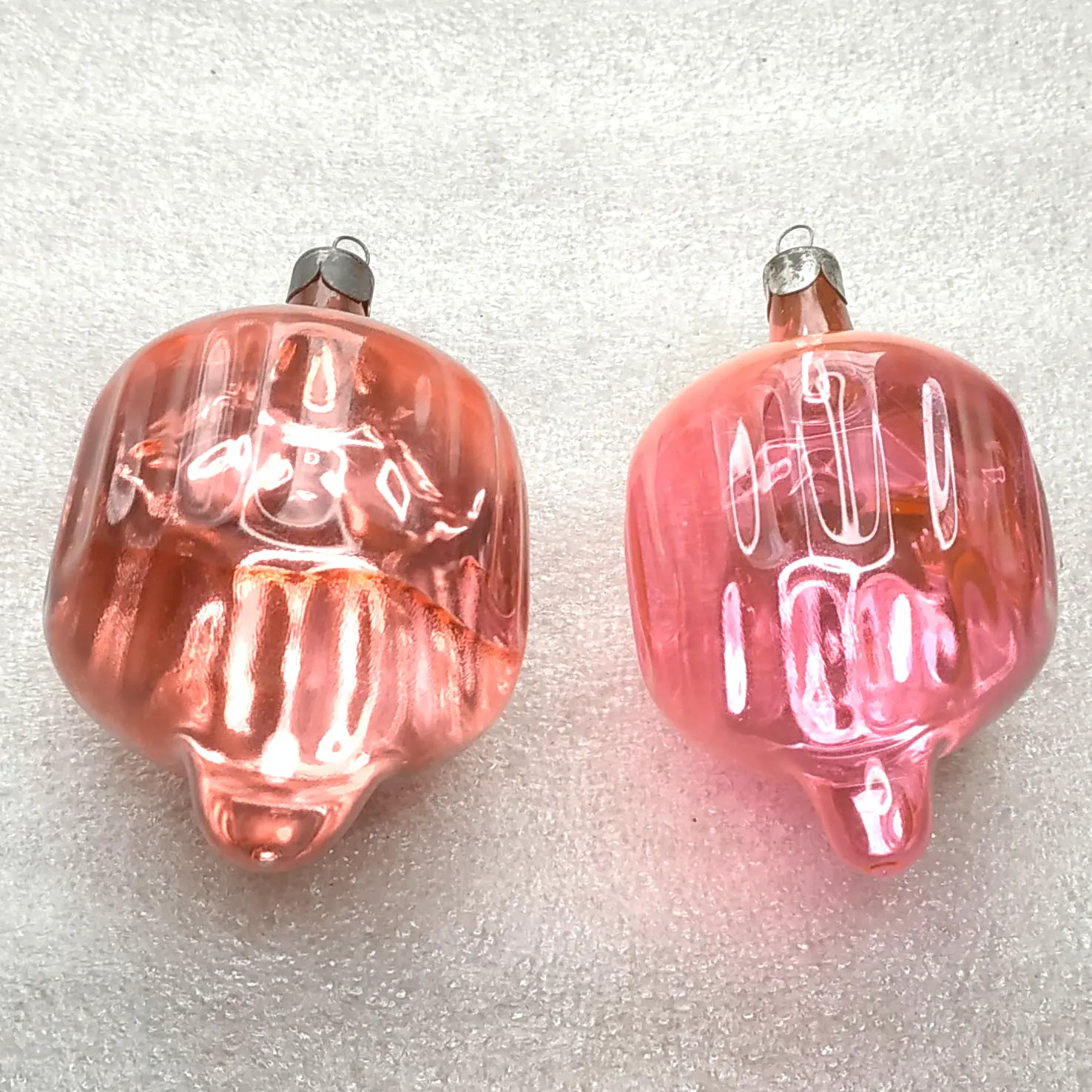 Set of 2 Vintage Soviet Glass Christmas Tree Ornament Half Silvered Lantern Retro Decor