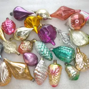 Set of 28 Vintage Soviet Glass Christmas Tree Ornaments Large Collection Lot Retro