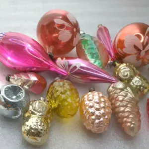 Set of 15 Vintage Soviet Glass Christmas Tree Ornaments Large Collection Lot Retro