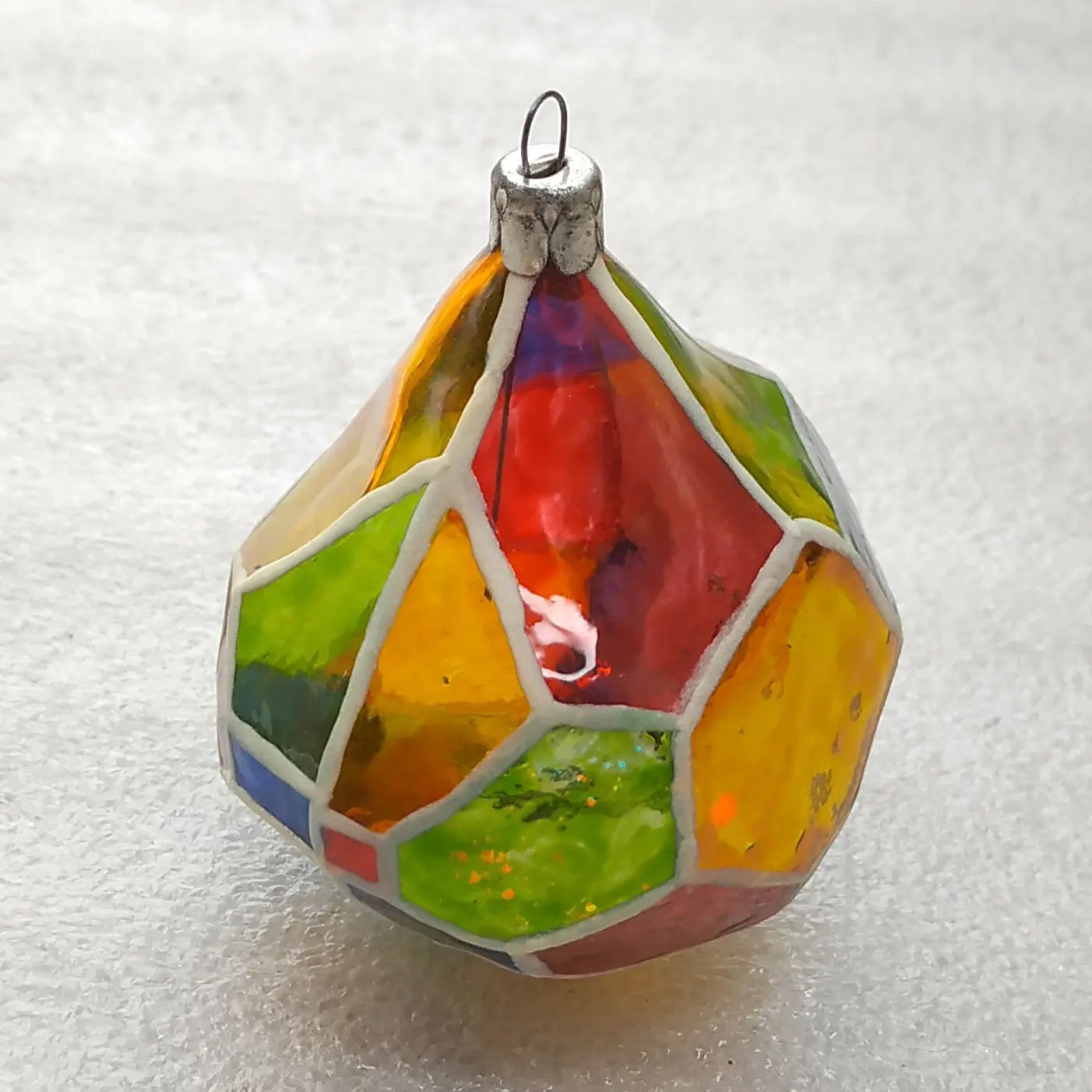 Stained Glass Christmas Ornament Hand Painted Mosaic Glow in Dark One Of A Kind